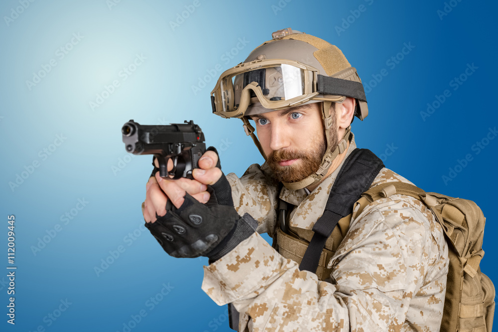 Modern soldier with gun Modern soldier with gun