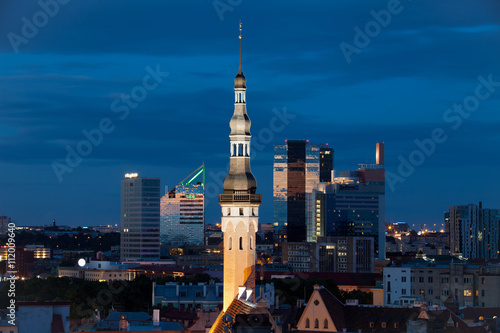 View of Tallinn old and modern on the bacground of night sky