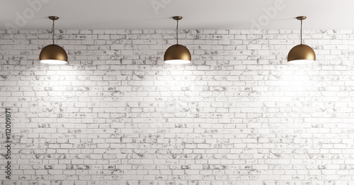 Fototapeta Naklejka Na Ścianę i Meble -  Lamps over brick wall interior background 3d render
