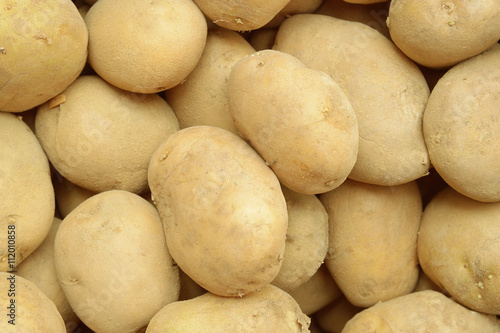 Some stacked potatoes after the crop. Top view.