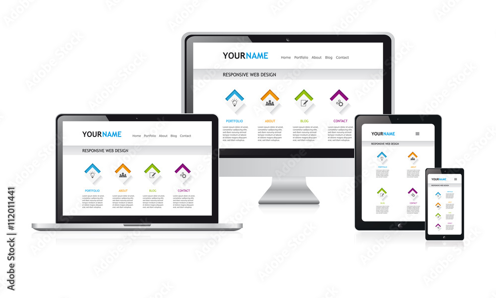 responsive web design Konzept, moderen webseite auf computer Bildschirmen, responsive web design Konzept, moderen webseite auf computer Bildschirmen,