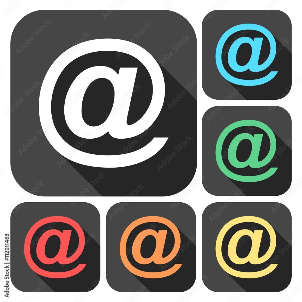 E-mail internet icons set with long shadow