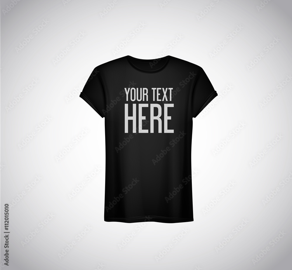 Men black T-shirt. Realistic mockup whit brand text for advertis