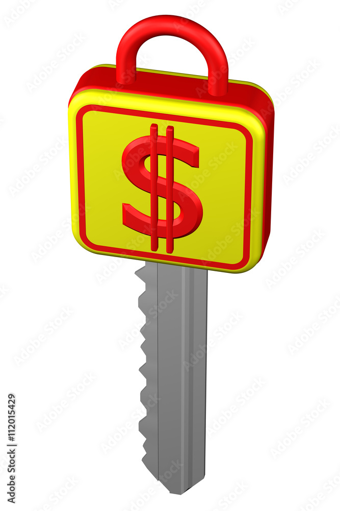 Key with sign dollar. 3D rendering. Key with sign dollar. 3D rendering.