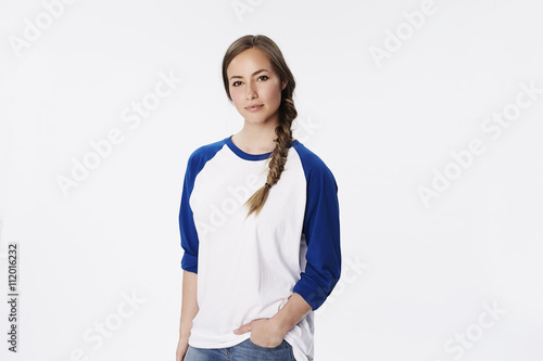 Beautiful woman in raglan sweatshirt, portrait photo