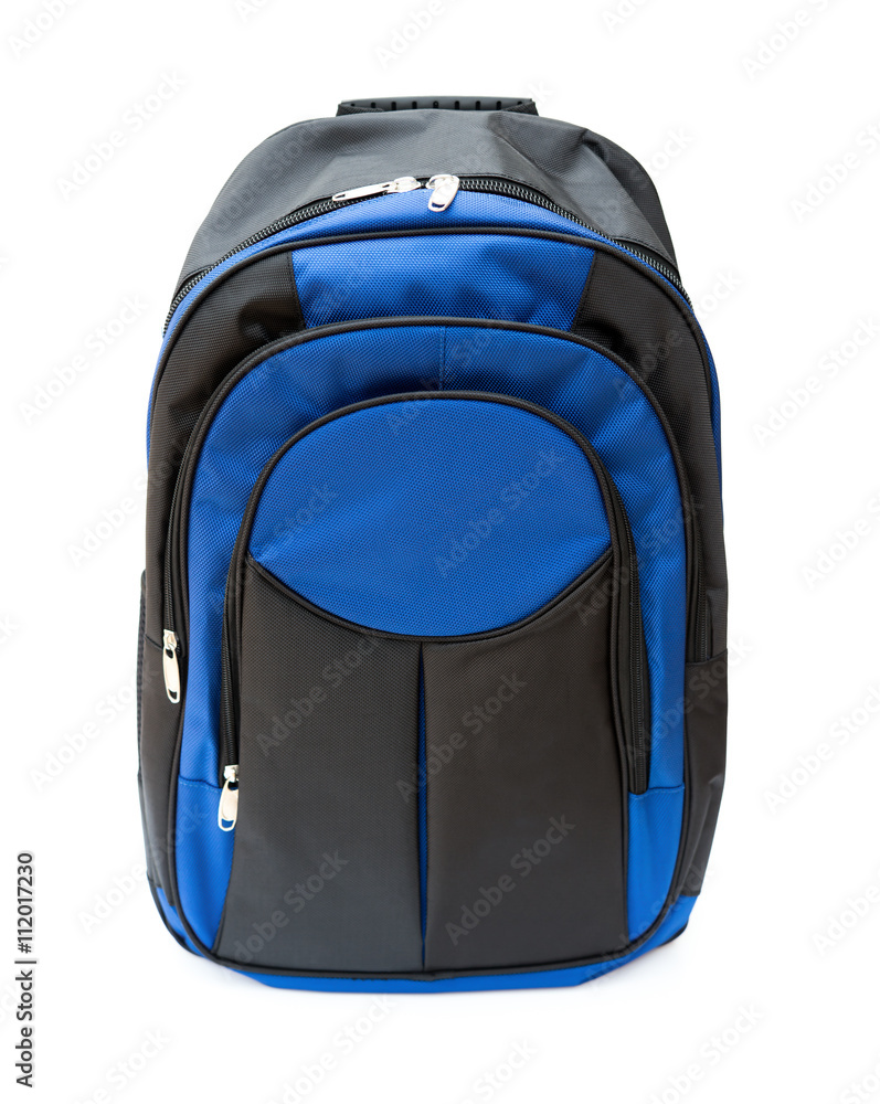 Fototapeta premium blue backpack standing on a white background