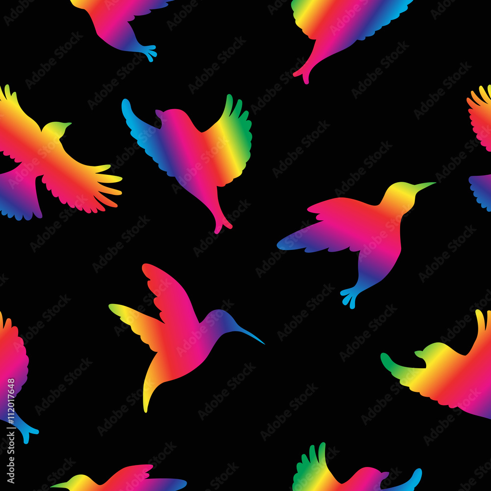 Vector seamless pattern with colorful gradient birds