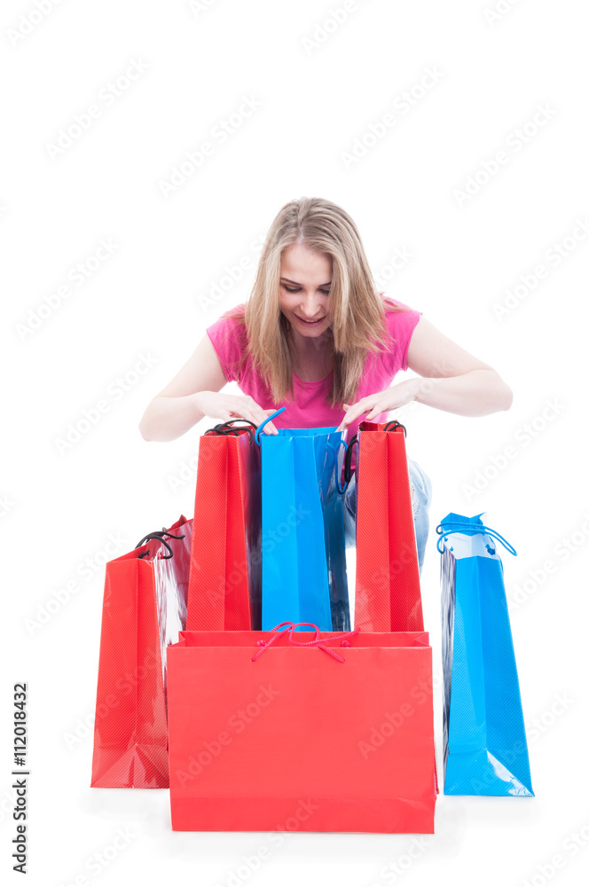 Lovely young female with a lot of shopping bags Lovely young female with a lot of shopping bags