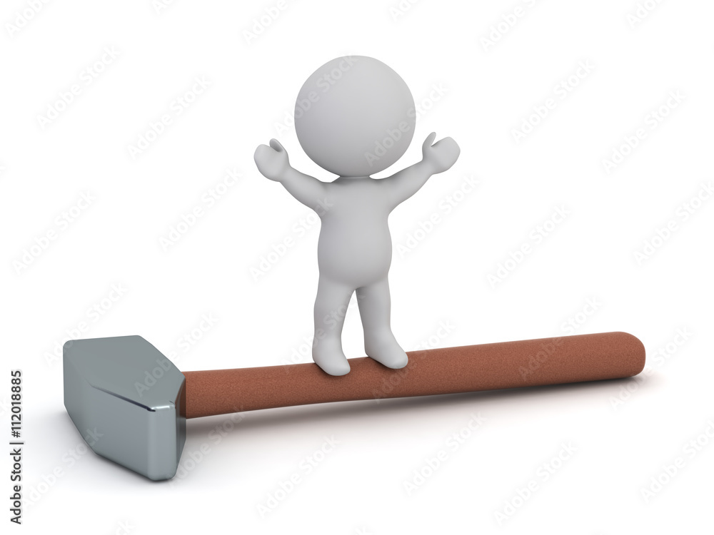 3D Character Standing on a Large Hammer 3D Character Standing on a Large Hammer
