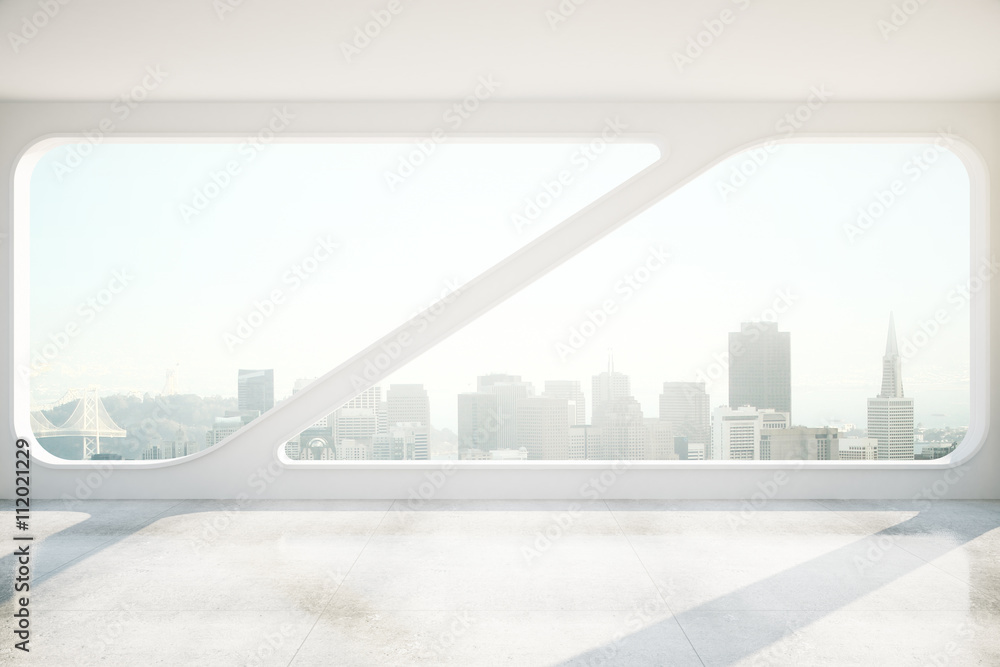 Concrete interior with panoramic window Concrete interior with panoramic window