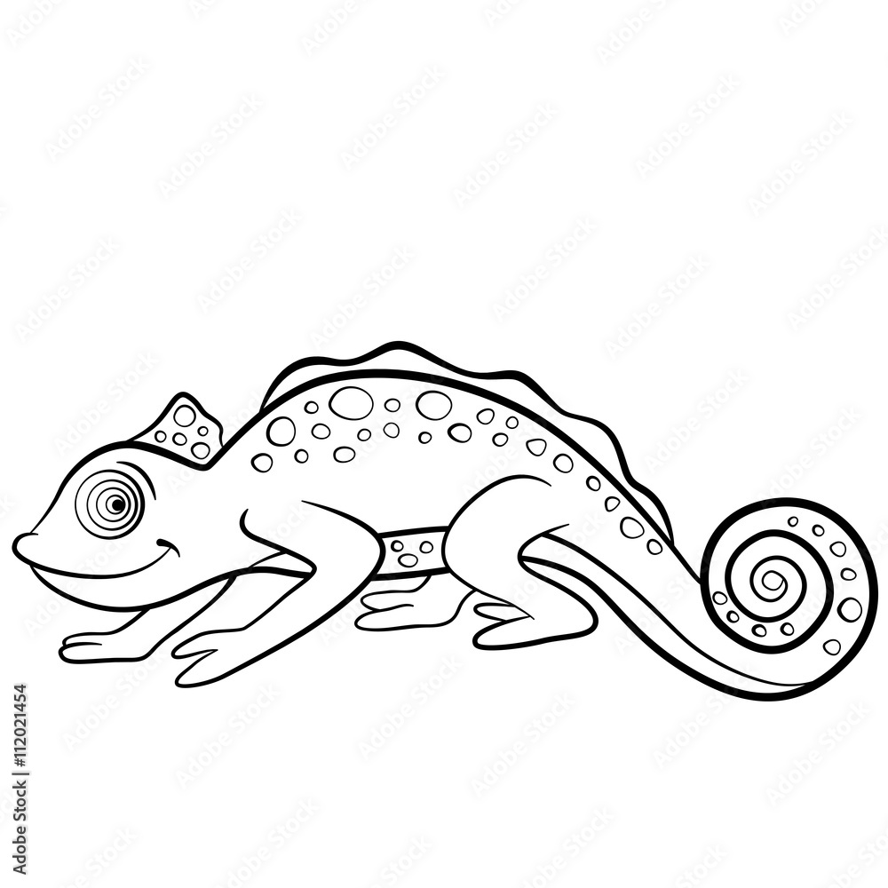 Coloring pages. Wild animals. Little cute chameleon. Stock Vector ...