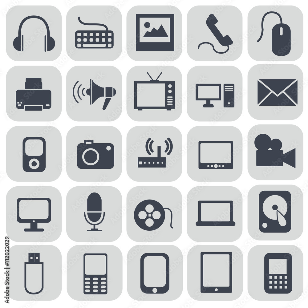 Technology icons on grey background Technology icons on grey background