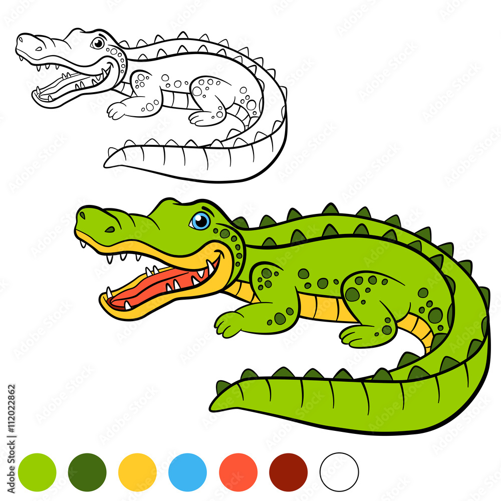 Fototapeta premium Coloring page. Color me: alligator. Little cute alligator.