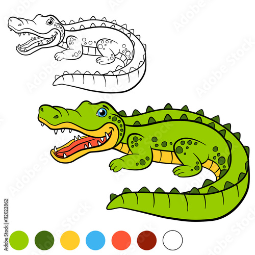 Coloring page. Color me  alligator. Little cute alligator.