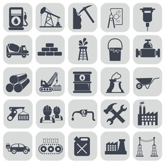 Black industry icons set on gray