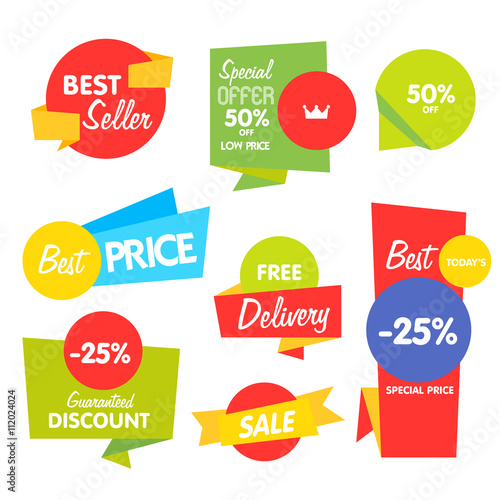Big Set of Vector Label, Sticker, Tags. Collection Colorful Abstract Label and Sticker. Blank Label of Modern Style. Best seller, eco product, quality and other icon.