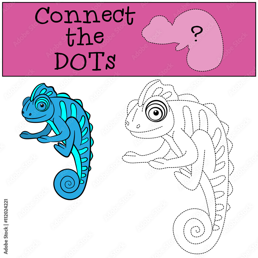 Educational games for kids: Connect the dots. Little cute blue chameleon smiles. Educational games for kids: Connect the dots. Little cute blue chameleon smiles.