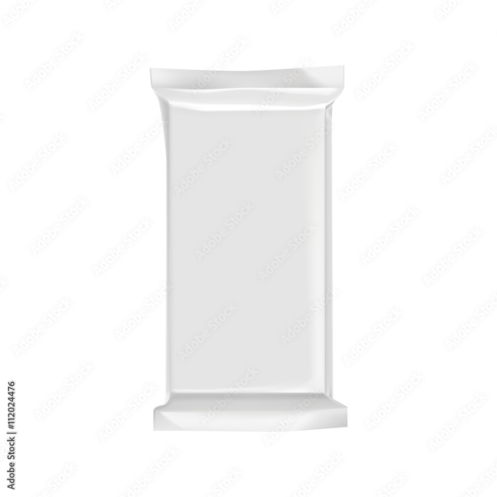 Blank packaging isolated on white background. Foil food snack bag for chocolate bar. Package template. Realistic 3d mockup. Plastic pack template. Ready for design. Vector illustration. Blank packaging isolated on white background. Foil food snack bag for chocolate bar. Package template. Realistic 3d mockup. Plastic pack template. Ready for design. Vector illustration.