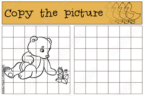 Children games: Copy the picture. Little cute baby bear.