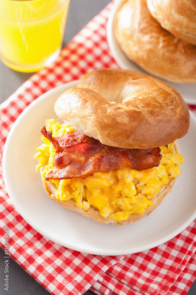 breakfast sandwich on bagel with egg bacon cheese breakfast sandwich on bagel with egg bacon cheese