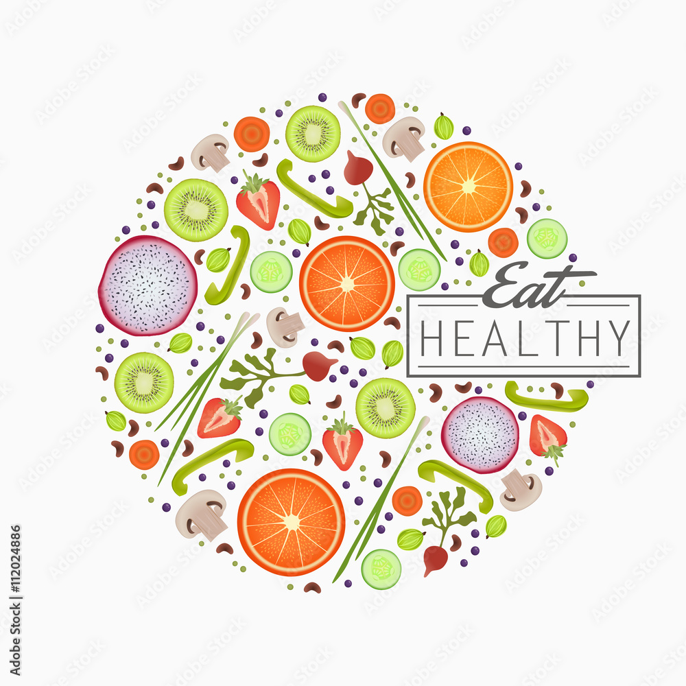 Healthy food background fresh vegetable and fruit vector illustration. Vegetarian menu elements. Natural food concept. Healthy food background fresh vegetable and fruit vector illustration. Vegetarian menu elements. Natural food concept.