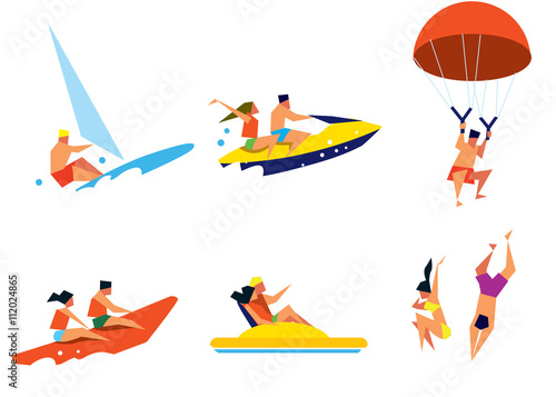 Beach activities. Summer water fun. Happy people having fun. Sea vacation. Happy holiday. Outdoor leisure.