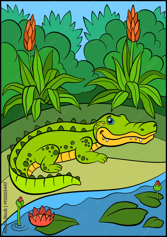 Cartoon animals for kids. Little cute alligator. Cartoon animals for kids. Little cute alligator.
