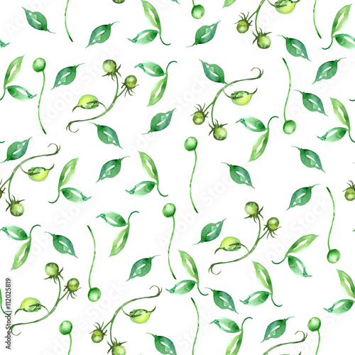   Vintage seamless pattern of plants and leaves  made with watercolors.