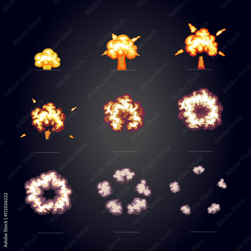 Cartoon explosion effect with smoke. boom, explode flash comic frame ...