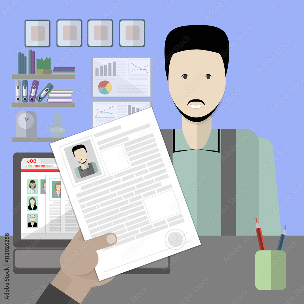 Job interview with male resume. Recruitment and hiring candidate. Professional choice. Hire employee. Career in company. Job interview with male resume. Recruitment and hiring candidate. Professional choice. Hire employee. Career in company.