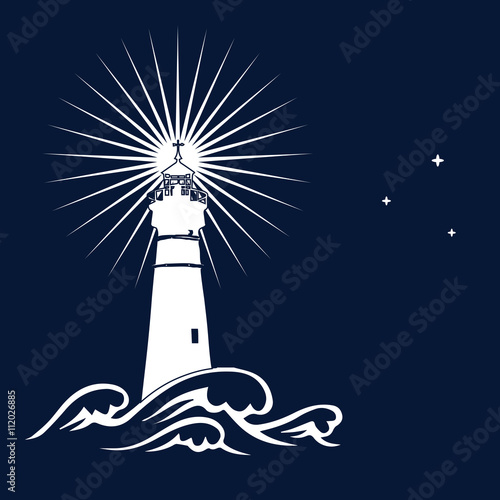 Vector Background Lighthouse And Sea Wave