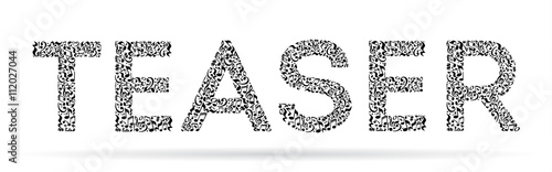 Word made of musical notes on white background. Black notes pattern. Black and white design. Word teaser shape. Poster and decoration idea.