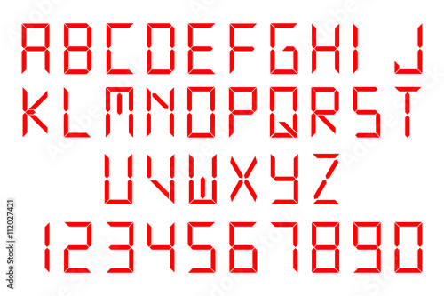 Red digital font