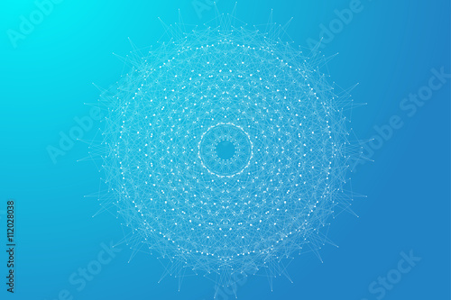Geometric abstract mandala with connected line and dots. Graphic composition for medicine, science, technology, chemistry. Molecule, communication background. Vector illustration.