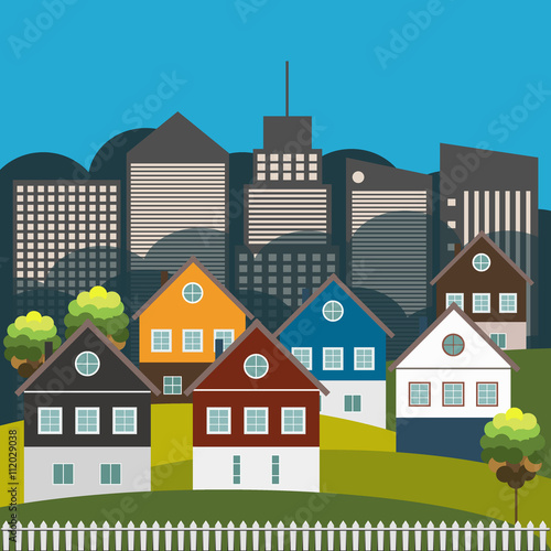 Colorful City, Real Estate Concept, Sunrise