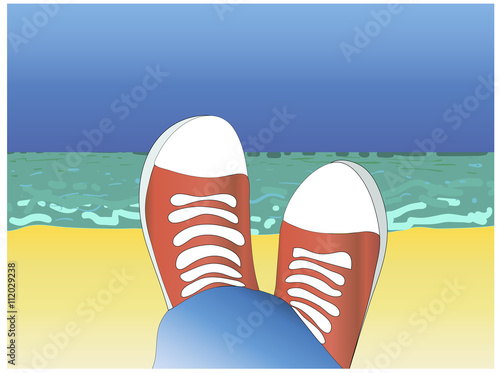red shoes and sea