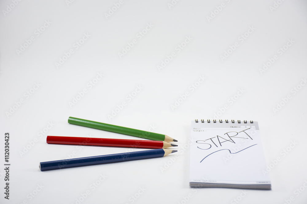 Background business isolated.With note book and pencil and begin story .On white background Background business isolated.With note book and pencil and begin story .On white background