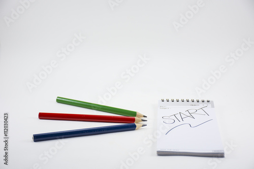 Wallpaper Mural Background business isolated.With note book and pencil and begin story .On white background Torontodigital.ca