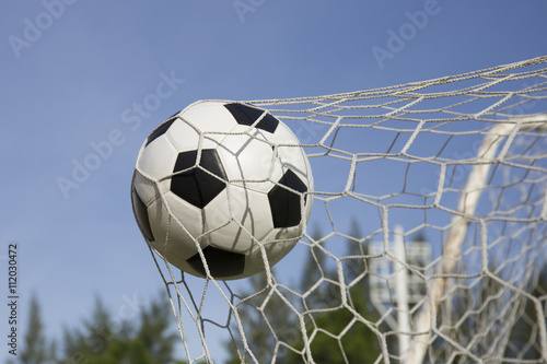 foot ball in the goal net
