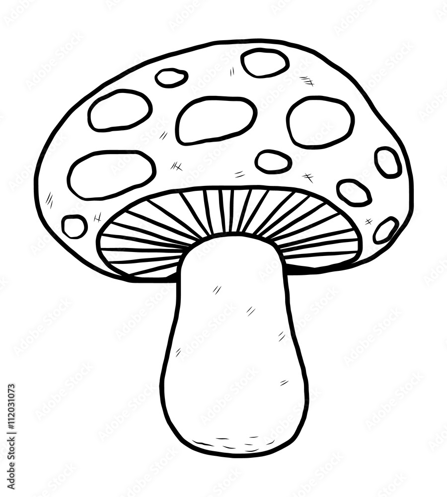 mushroom / cartoon vector and illustration, black and white, hand drawn