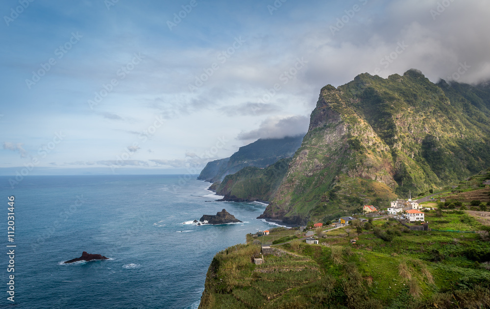 Madeira island north coast steep rocks and mountains.
