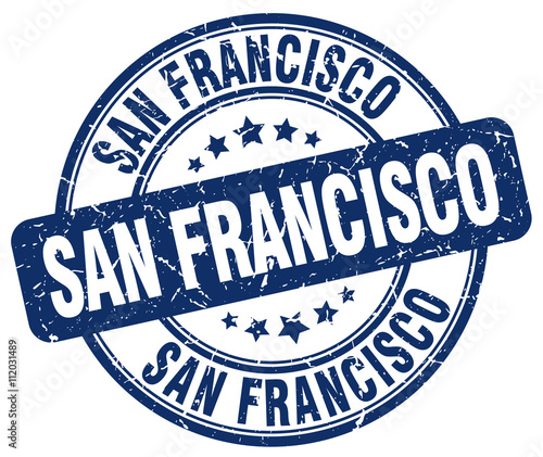 San Francisco blue grunge round vintage rubber stamp
