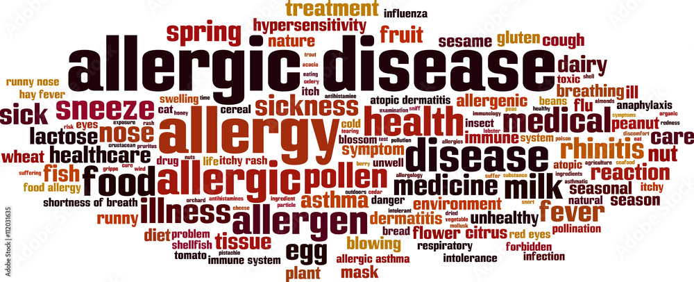 Allergic disease word cloud concept. Vector illustration