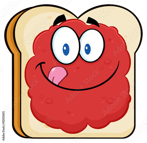 Toast Bread Slice Cartoon Character Licking His Lips With Jam