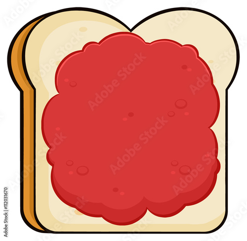 Cartoon Toast Bread Slice With Jam. Illustration Isolated On White Background