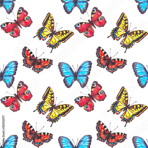 Seamless pattern of butterflies. Pattern of hand drawn butterflies