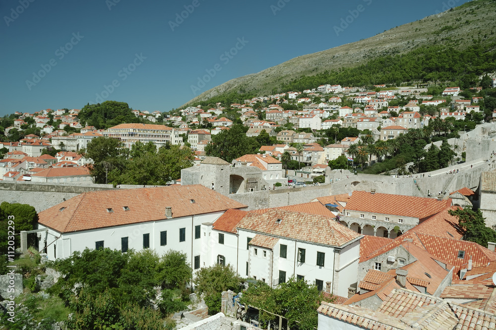 Panoramic view to historical buildings in the old town of Dubrovnik, Croatia