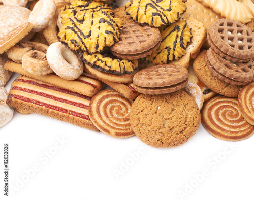 Pile of mix cookies isolated over the white background