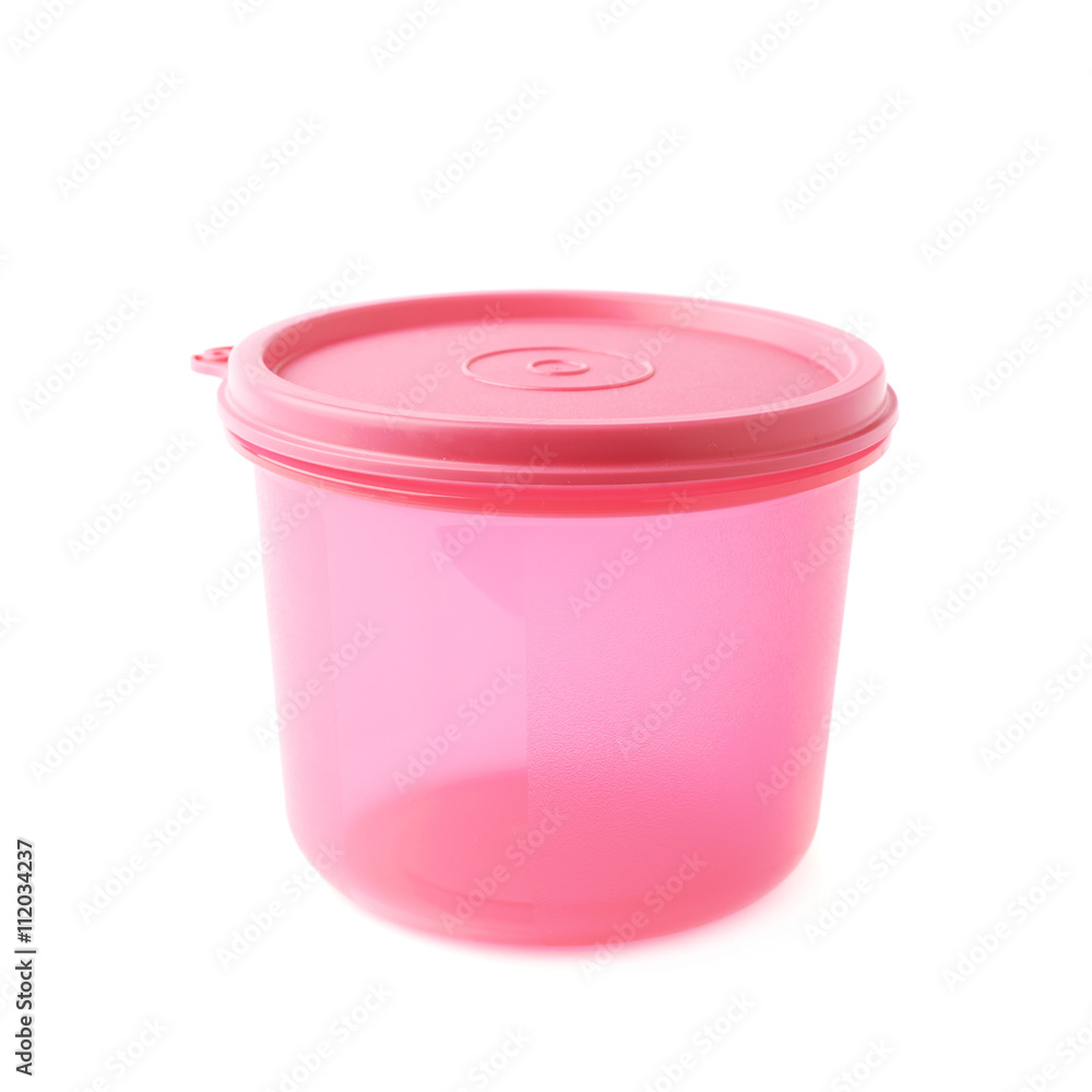 Pink plastic beaker cup isolated over the white background Pink plastic beaker cup isolated over the white background