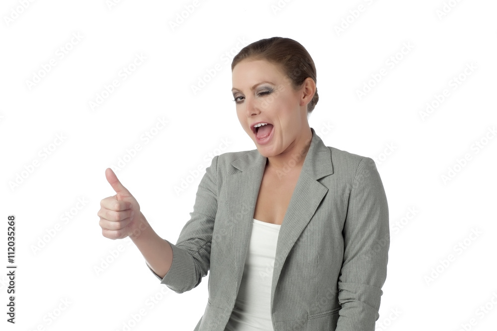 attractive businesswoman gesturing thumbs up attractive businesswoman gesturing thumbs up